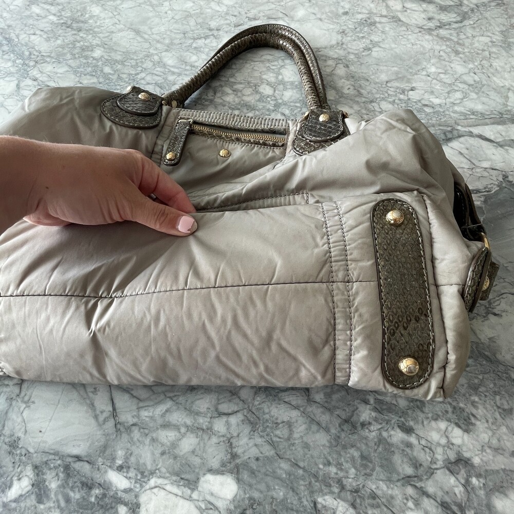 Tod's Nylon and Snakeskin Leather Top Handle Tote Shoulder Bag Grey - Picture 7 of 9